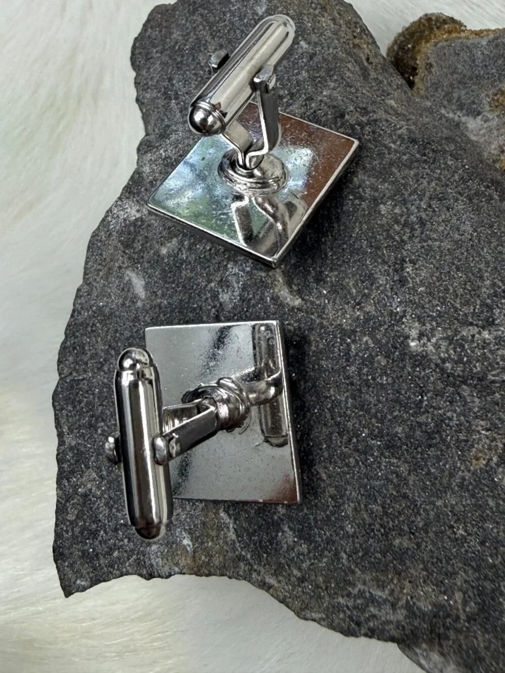 Vintage Anson Two Tone & Faux Pearl Men's Cuff Links Cufflinks Silver Gold